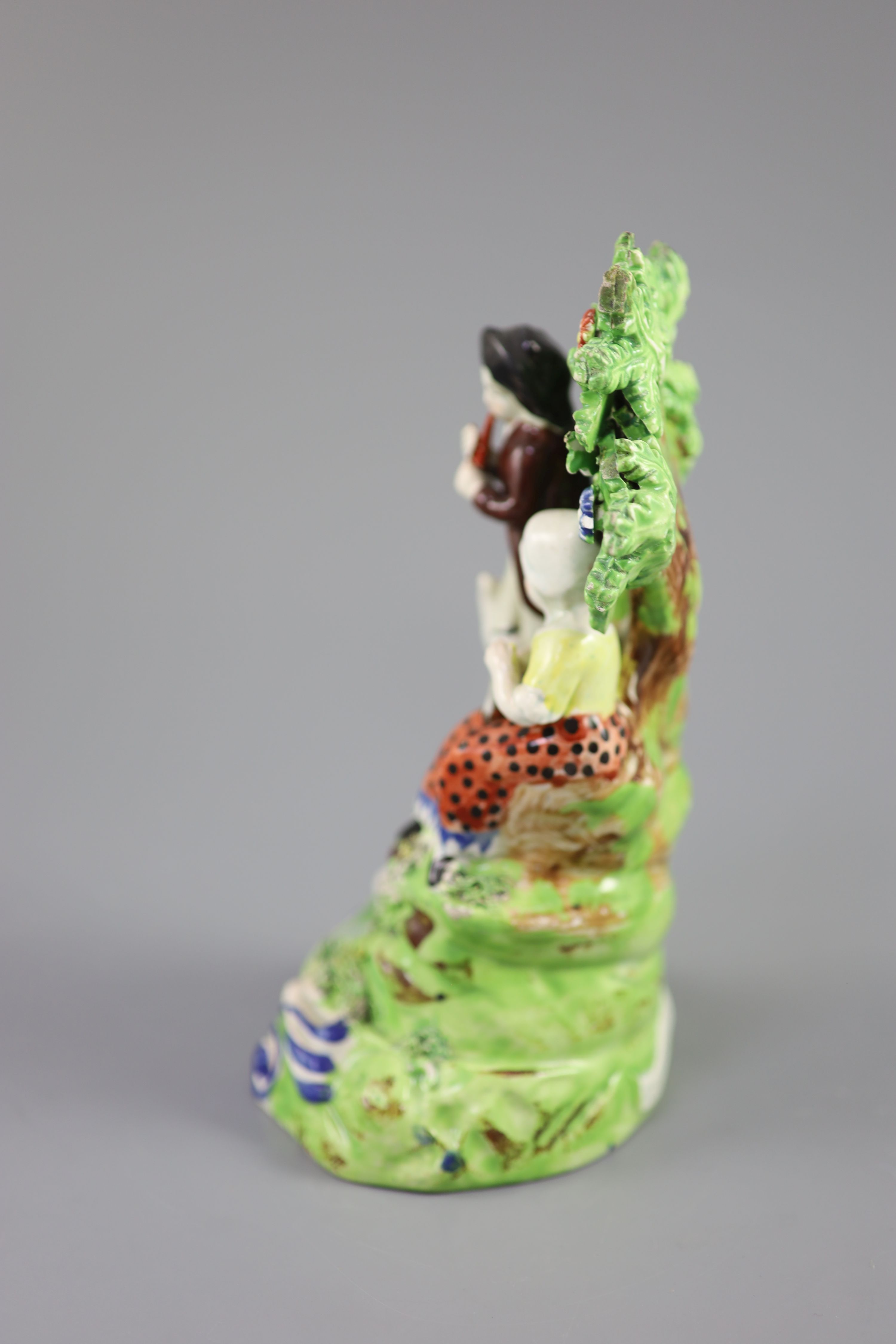 A John Walton Burslem Pearlware group Songsters, c.1815-20, 21cm high